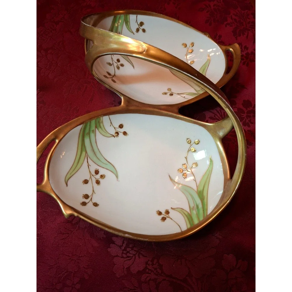 Antique Blakeman & Henderson Limoges France Divided Dish Lily of the Valley Gold